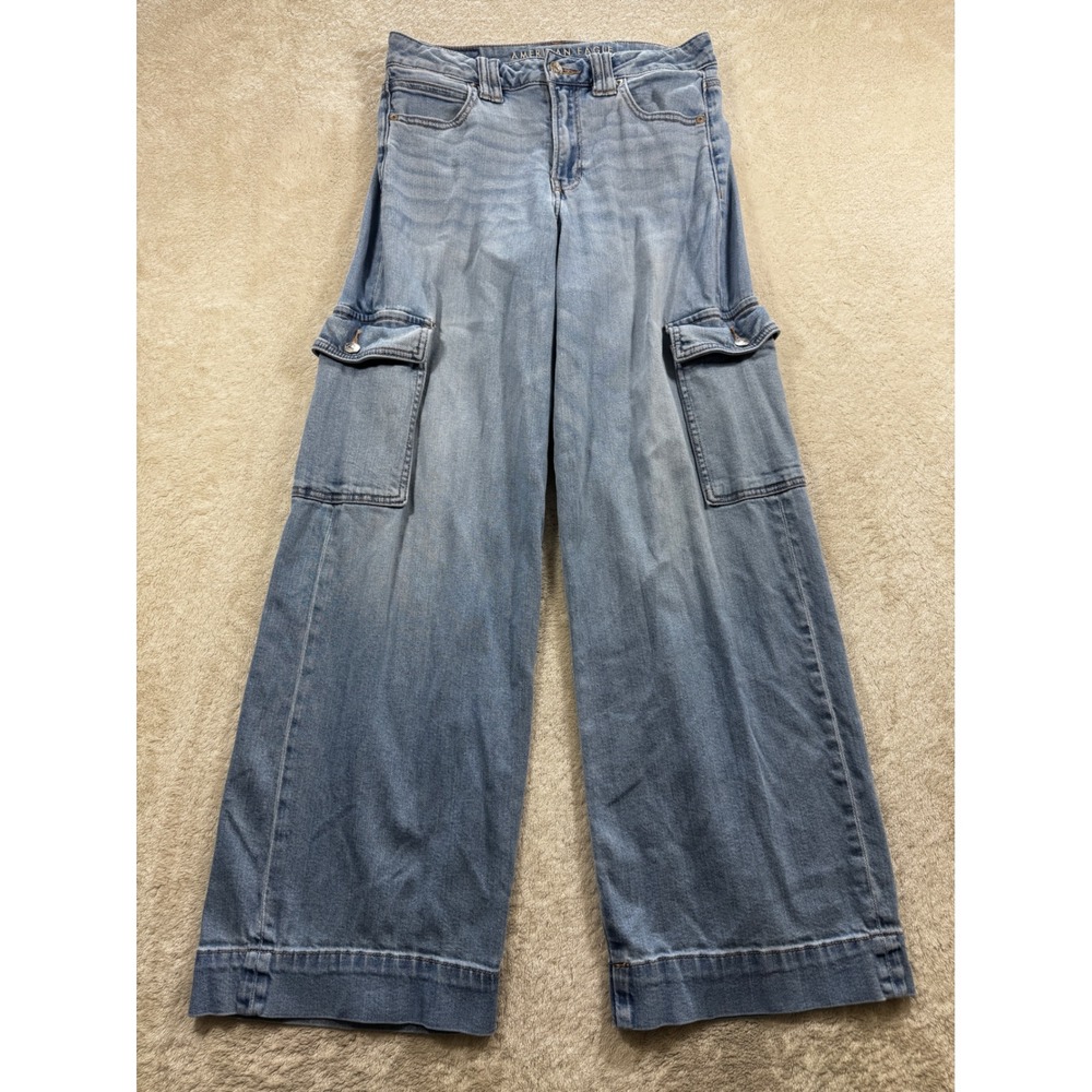 American Eagle Womens Super High Rise Baggy Wide Leg Cargo Jeans 4 Meas: 30x30.5